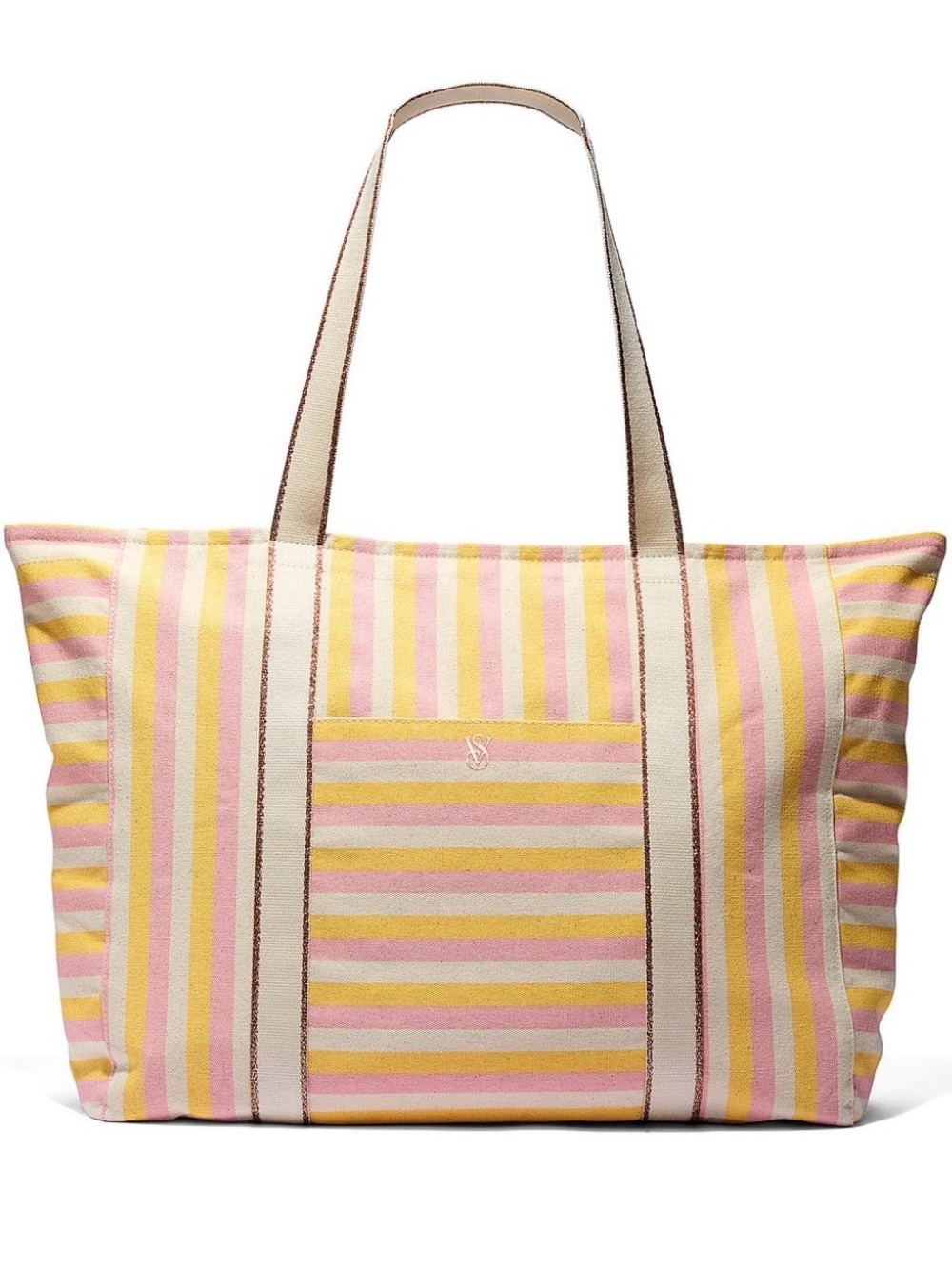 Victoria's Secret Pink and Yellow Striped Canvas Tote